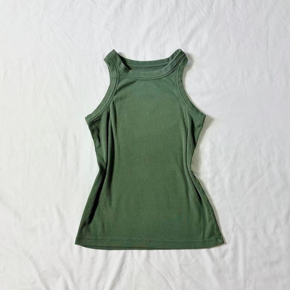 LOFT women's olive green ribbed high neck sleeveless tank top
